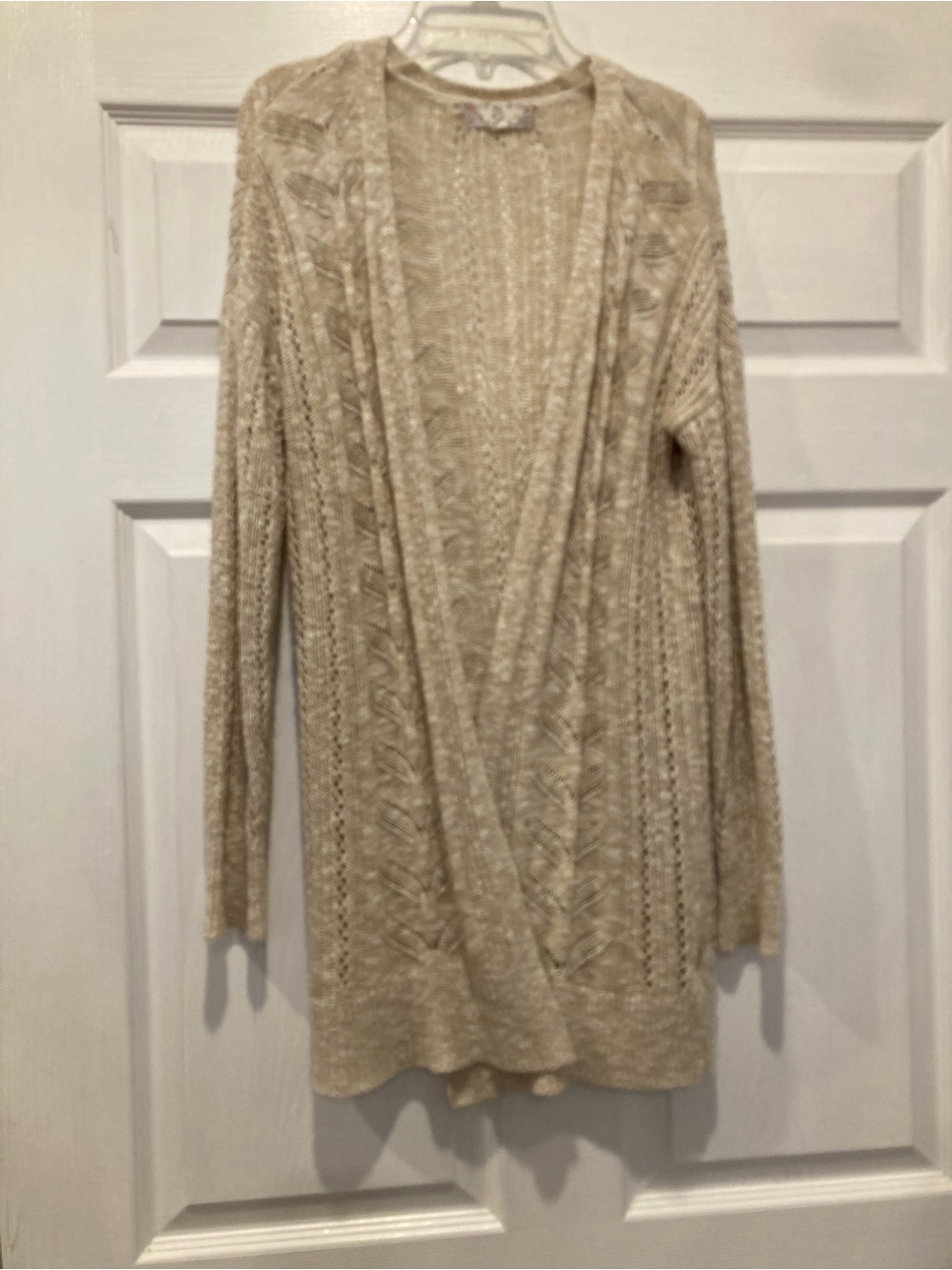 Pink Rose Open-Front Cable Knit Cardigan - Cream